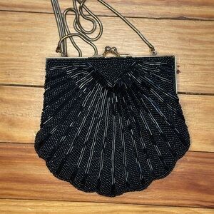 Vintage rare Black Beaded Evening Bag